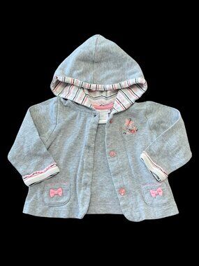 👣 5/$25  - Grey/Pink Hoodie w/ Floral & Bow Details